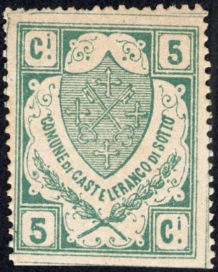 Marca da Bollo del Comune di CASTELFRANCO DI SOTTO su Carta Bianca di dimensioni 24,5 x 31 mm