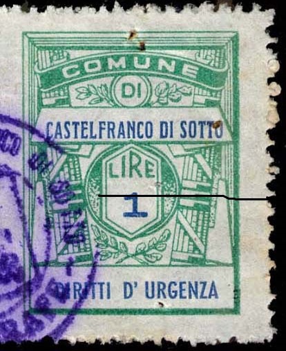 Marca da Bollo del Comune di CASTELFRANCO DI SOTTO su Carta Bianca Sottile di dimensioni 22 x 29 mm