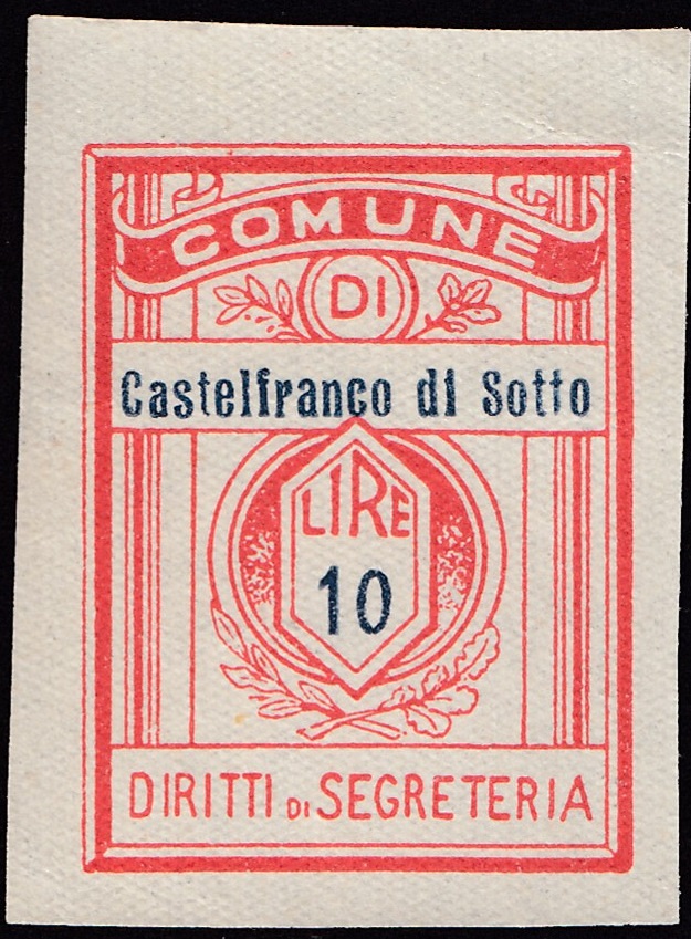 Marca da Bollo del Comune di CASTELFRANCO DI SOTTO su Carta Bianca di dimensioni 21 x 27,5 mm