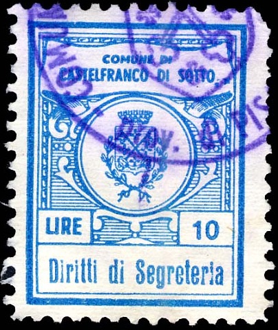 Marca da Bollo del Comune di CASTELFRANCO DI SOTTO su Carta Bianca di dimensioni 22 x 28 mm