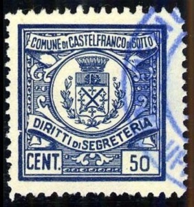 Marca da Bollo del Comune di CASTELFRANCO DI SOTTO su Carta Bianca Sottile di dimensioni 21 x 22,5 mm