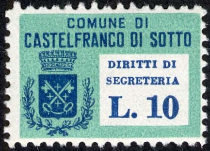 Marca da Bollo del Comune di CASTELFRANCO DI SOTTO su Carta Bianca Sottile di dimensioni 25 x 16 mm