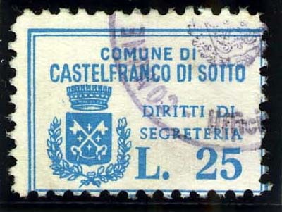 Marca da Bollo del Comune di CASTELFRANCO DI SOTTO su Carta Bianca Sottile di dimensioni 23,5 x 17 mm
