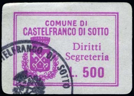 Marca da Bollo del Comune di CASTELFRANCO DI SOTTO su Carta Bianca di dimensioni 24 x 17 mm