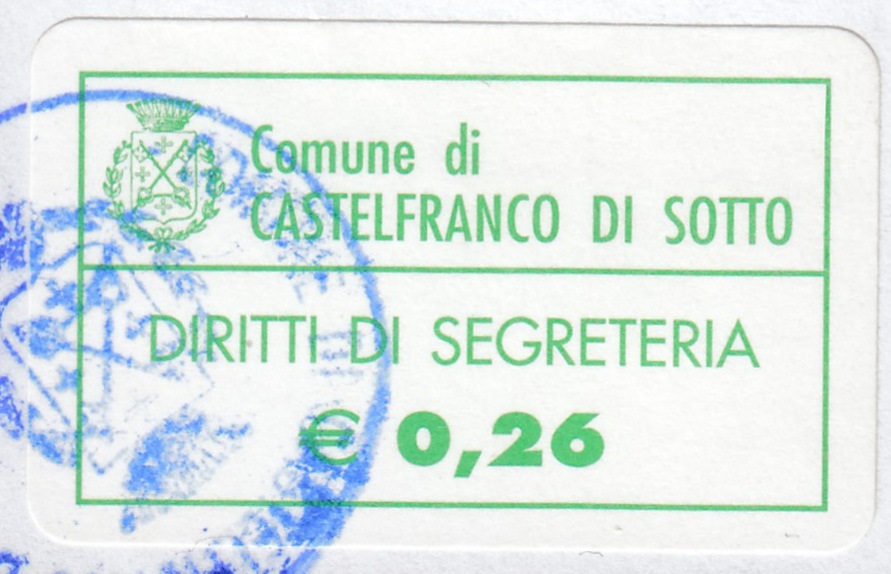 Marca da Bollo del Comune di CASTELFRANCO DI SOTTO su Carta Bianca di dimensioni 30 x 17 mm