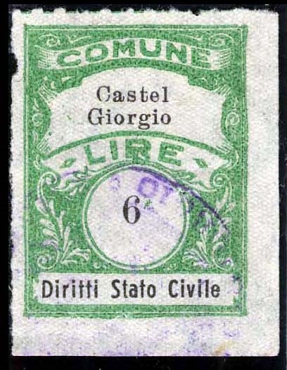 Marca da Bollo del Comune di CASTEL GIORGIO su Carta Bianca Sottile di dimensioni 22,5 x 29 mm