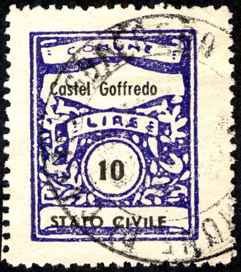 Marca da Bollo del Comune di CASTEL GOFFREDO su Carta Bianca di dimensioni 22,5 x 29 mm