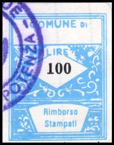 Marca da Bollo del Comune di CASTELGRANDE su Carta Bianca di dimensioni 21,5 x 28 mm