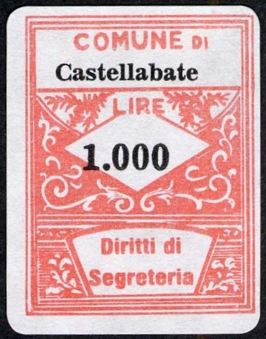 Marca da Bollo del Comune di CASTELLABATE su Carta Bianca di dimensioni 21,5 x 28 mm