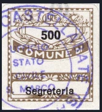 Marca da Bollo del Comune di CASTELLABATE su Carta Bianca di dimensioni 19 x 21 mm