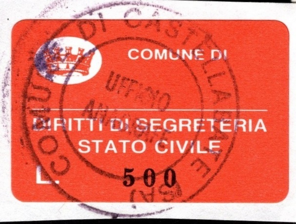 Marca da Bollo del Comune di CASTELLABATE su Carta Bianca di dimensioni 23 x 14 mm
