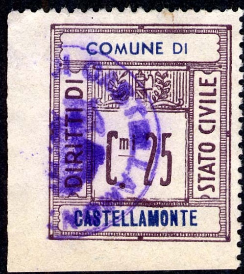 Marca da Bollo del Comune di CASTELLAMONTE su Carta Bianca di dimensioni mm