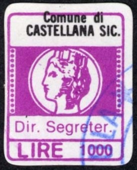 Marca da Bollo del Comune di CASTELLANA SICULA su Carta Bianca di dimensioni 14 x 20 mm