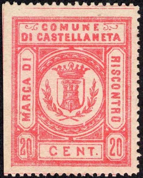 Marca da Bollo del Comune di CASTELLANETA su Carta Bianca di dimensioni 26,5 x 33 mm