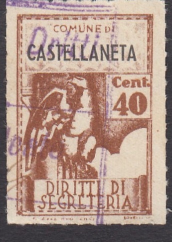 Marca da Bollo del Comune di CASTELLANETA su Carta Bianca Sottile di dimensioni 21 x 32,5 mm