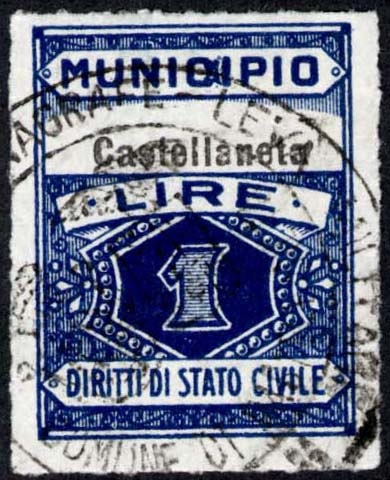 Marca da Bollo del Comune di CASTELLANETA su Carta Bianca Sottile di dimensioni 22 x 29 mm