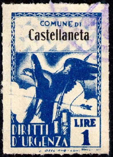Marca da Bollo del Comune di CASTELLANETA su Carta Bianca Sottile di dimensioni 21 X 32 mm
