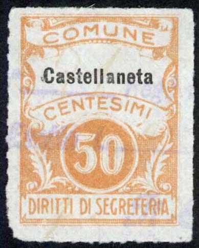 Marca da Bollo del Comune di CASTELLANETA su Carta Bianca di dimensioni 22,5 x 30 mm