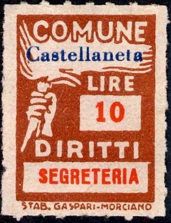 Marca da Bollo del Comune di CASTELLANETA su Carta Bianca di dimensioni 18,5 x 26,5 mm