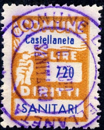 Marca da Bollo del Comune di CASTELLANETA su Carta Bianca Sottile di dimensioni 18 x 25 mm