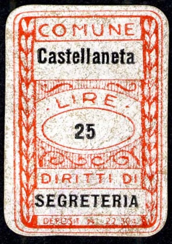 Marca da Bollo del Comune di CASTELLANETA su Carta Bianca di dimensioni 20 x 30,5 mm
