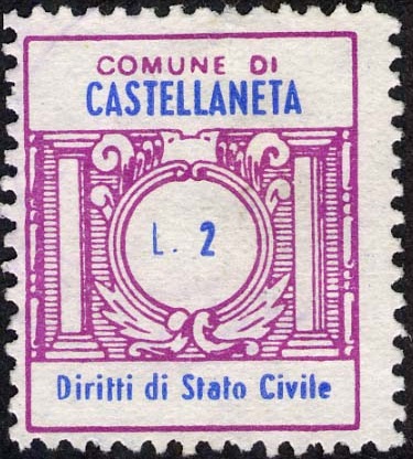 Marca da Bollo del Comune di CASTELLANETA su Carta Bianca di dimensioni 21 x 25 mm
