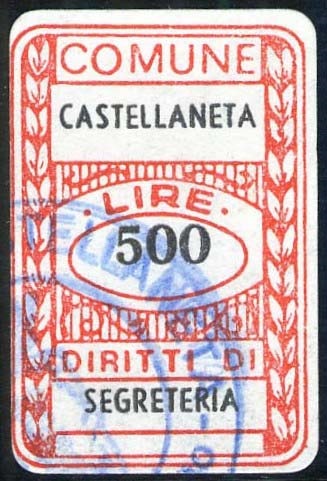 Marca da Bollo del Comune di CASTELLANETA su Carta Bianca di dimensioni 20 x 30 mm