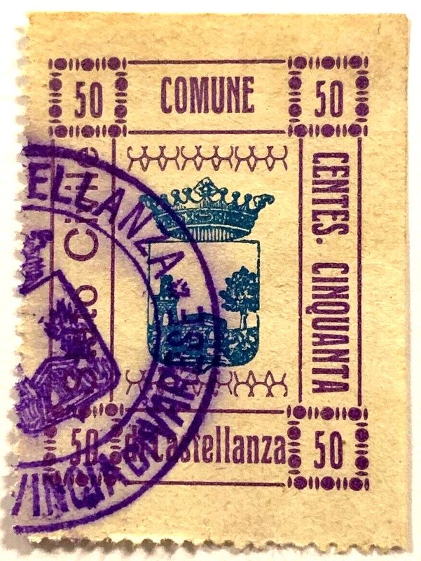 Marca da Bollo del Comune di CASTELLANZA su Carta Bianca di dimensioni 21 X 33,5 mm
