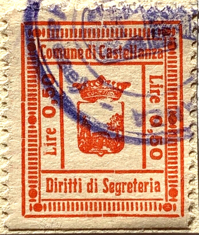 Marca da Bollo del Comune di CASTELLANZA su Carta Bianca di dimensioni 29 x 37 mm