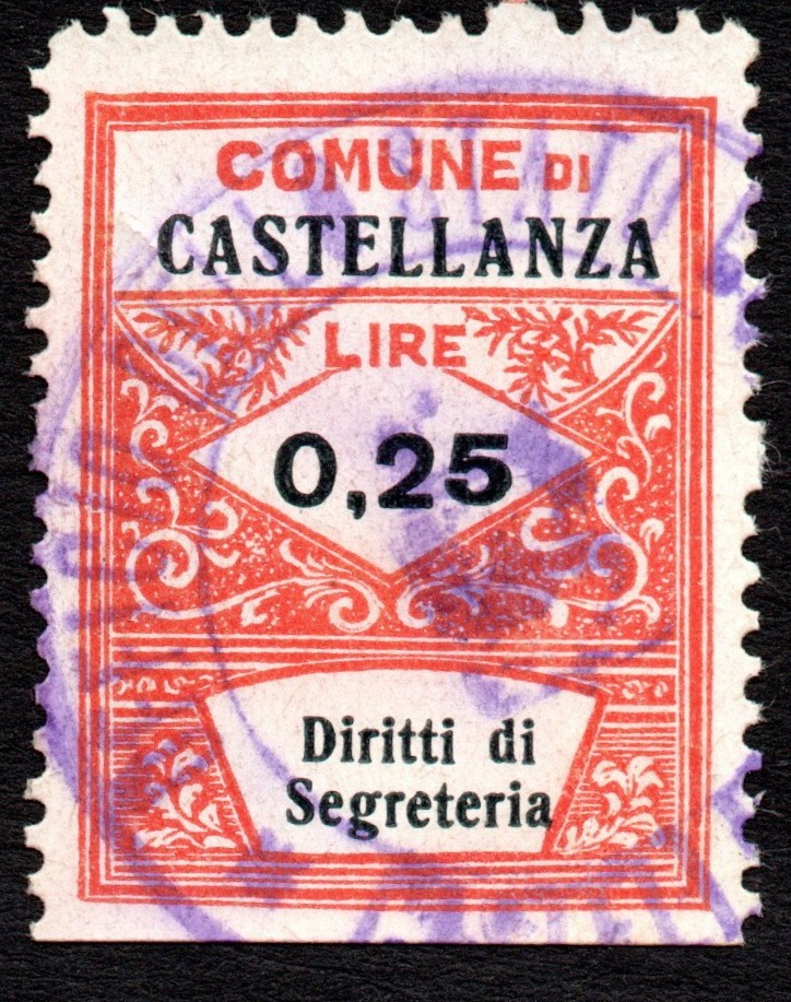 Marca da Bollo del Comune di CASTELLANZA su Carta Bianca di dimensioni 21 x 29 mm