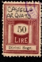 Marca da Bollo del Comune di CASTELL´ARQUATO su Carta Bianca di dimensioni 20 x 28 mm