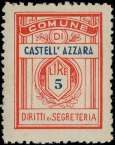 Marca da Bollo del Comune di CASTELL´AZZARA su Carta Bianca di dimensioni 21 x 27,5 mm