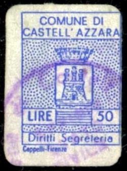 Marca da Bollo del Comune di CASTELL´AZZARA su Carta Bianca di dimensioni mm