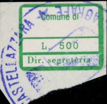 Marca da Bollo del Comune di CASTELL´AZZARA su Carta Bianca di dimensioni 18 x 15 mm