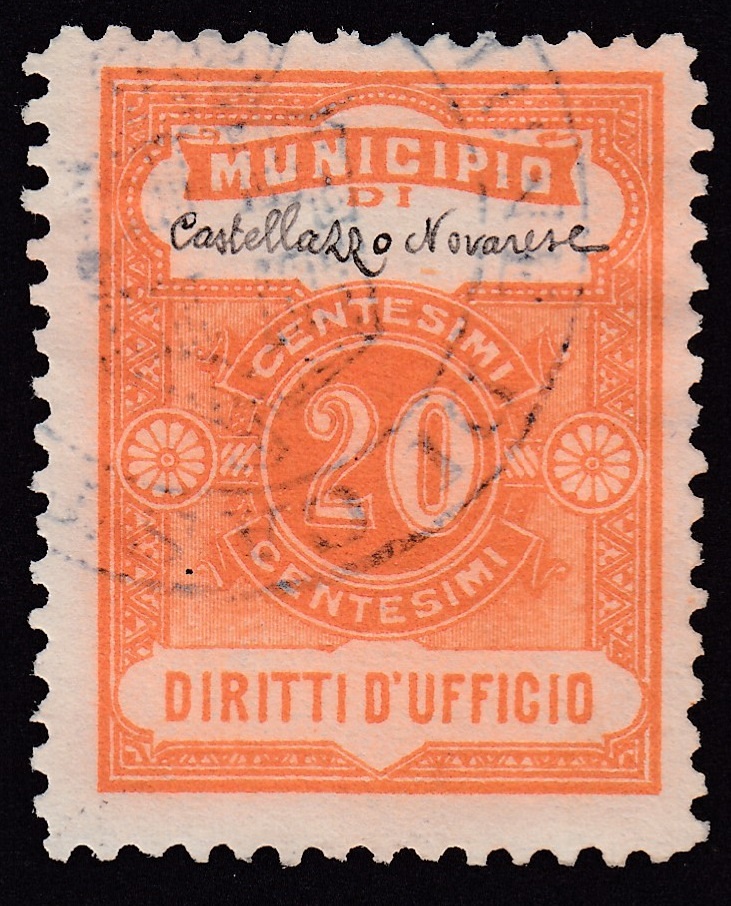 Marca da Bollo del Comune di CASTELLAZZO NOVARESE su Carta Bianca di dimensioni 24 x 30 mm