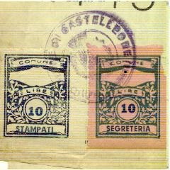 Marca da Bollo del Comune di CASTELLEONE su Carta Colorata di dimensioni 22,5 x 29 mm