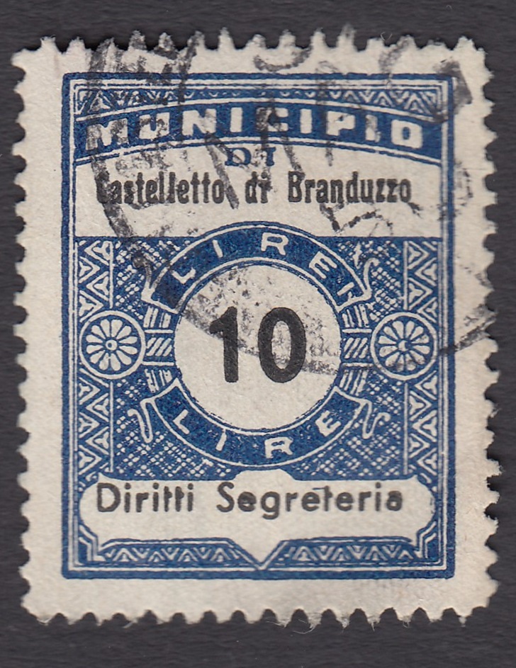 Marca da Bollo del Comune di CASTELLETTO DI BRANDUZZO su Carta Bianca di dimensioni 22 x 29 mm