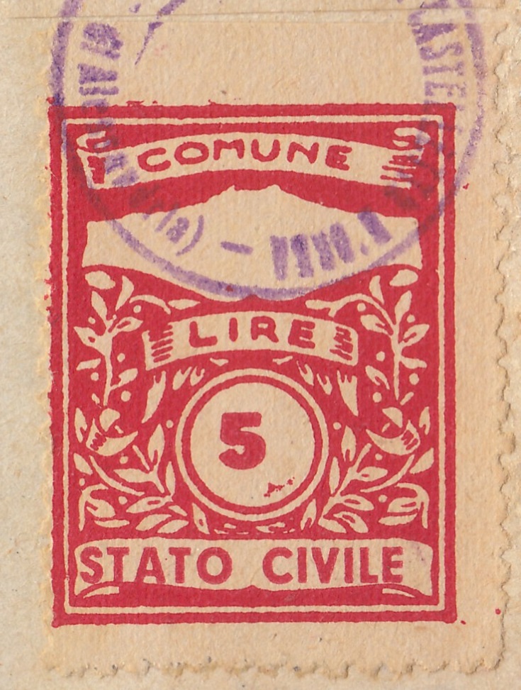 Marca da Bollo del Comune di CASTELLETTO D´ORBA su Carta Bianca di dimensioni 22,5 x 29,5 mm