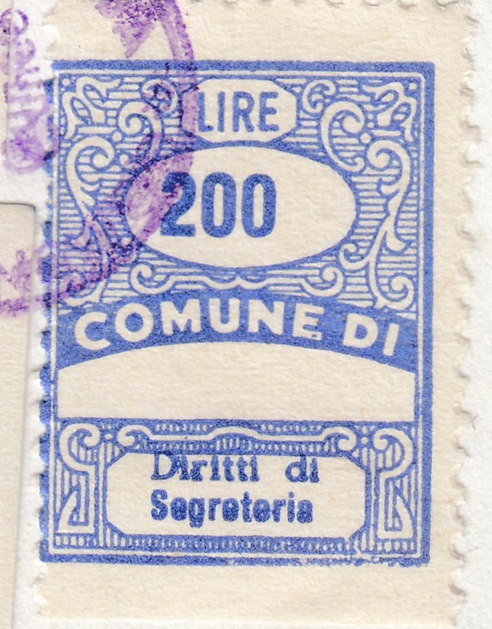 Marca da Bollo del Comune di CASTELLINALDO D´ALBA su Carta Bianca di dimensioni 22 x 28 mm