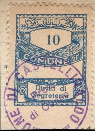 Marca da Bollo del Comune di CASTELLINALDO D´ALBA su Carta Bianca di dimensioni 22 x 32 mm