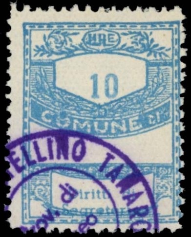 Marca da Bollo del Comune di CASTELLINO TANARO su Carta Bianca di dimensioni 22,5 x 29 mm
