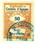 Marca da Bollo del Comune di CASTELLO D´AGOGNA su Carta Bianca Sottile di dimensioni 22 x 28 mm