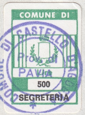 Marca da Bollo del Comune di CASTELLO D´AGOGNA su Carta Bianca Sottile di dimensioni 17 x 25 mm