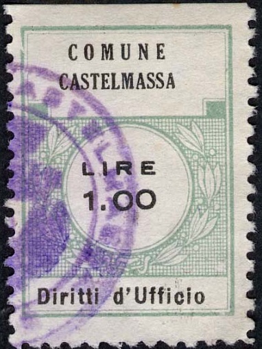 Marca da Bollo del Comune di CASTELMASSA su Carta Bianca di dimensioni 21,5 x 29,5 mm