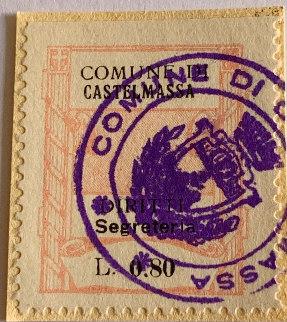 Marca da Bollo del Comune di CASTELMASSA su Carta Bianca di dimensioni 25 x 29 mm
