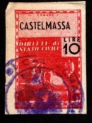 Marca da Bollo del Comune di CASTELMASSA su Carta Bianca di dimensioni 22 X 33 mm