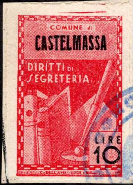 Marca da Bollo del Comune di CASTELMASSA su Carta Bianca di dimensioni 22 X 33 mm