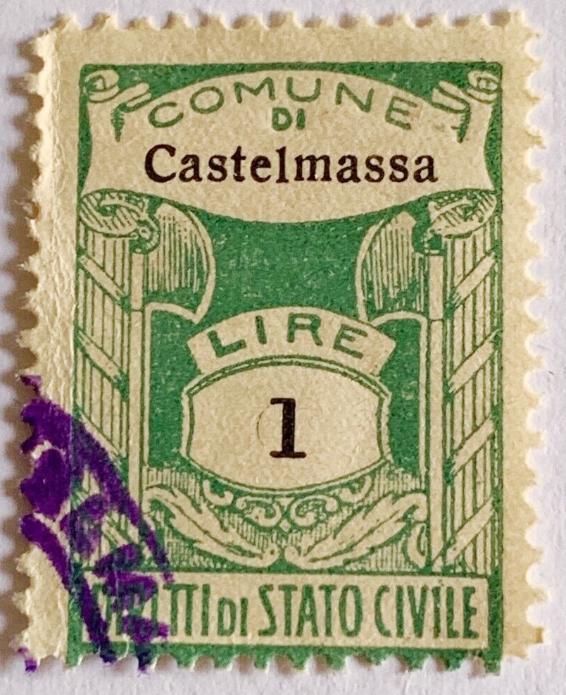 Marca da Bollo del Comune di CASTELMASSA su Carta Bianca di dimensioni 20 x 28 mm