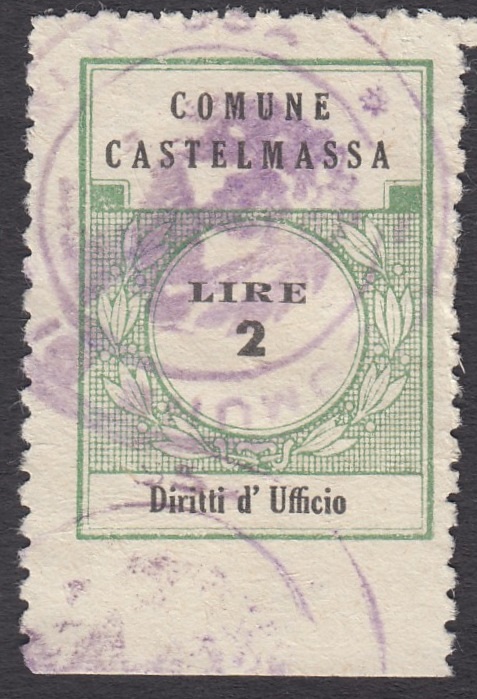 Marca da Bollo del Comune di CASTELMASSA su Carta Bianca di dimensioni 20 x 28 mm