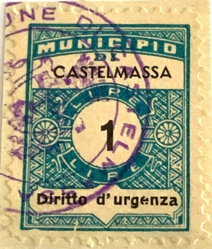 Marca da Bollo del Comune di CASTELMASSA su Carta Bianca di dimensioni 23 x 29 mm